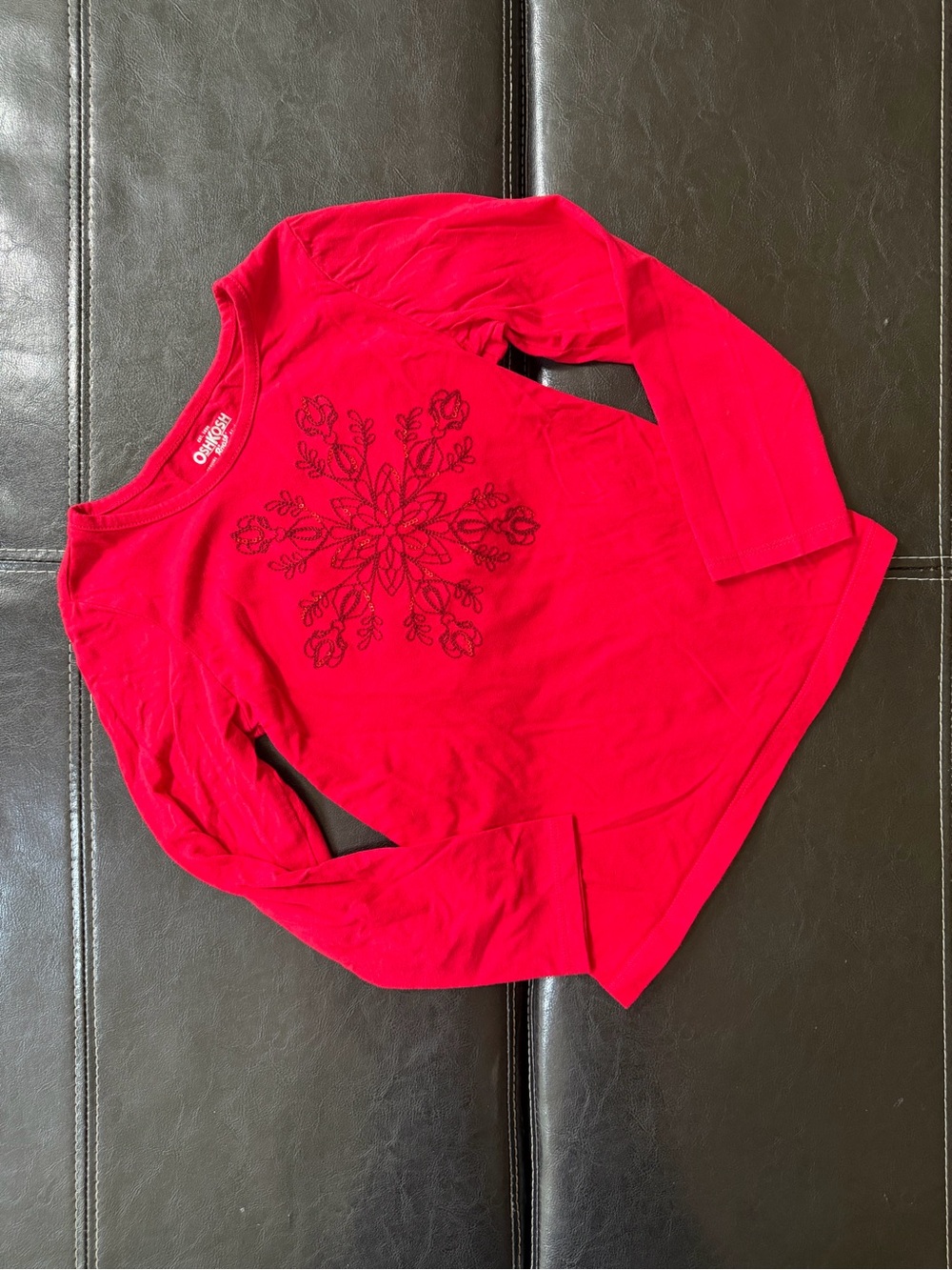 OshKosh B'gosh - Girl’s Red Long-Sleeve Tee with Dark Red Snowflake Graphic
